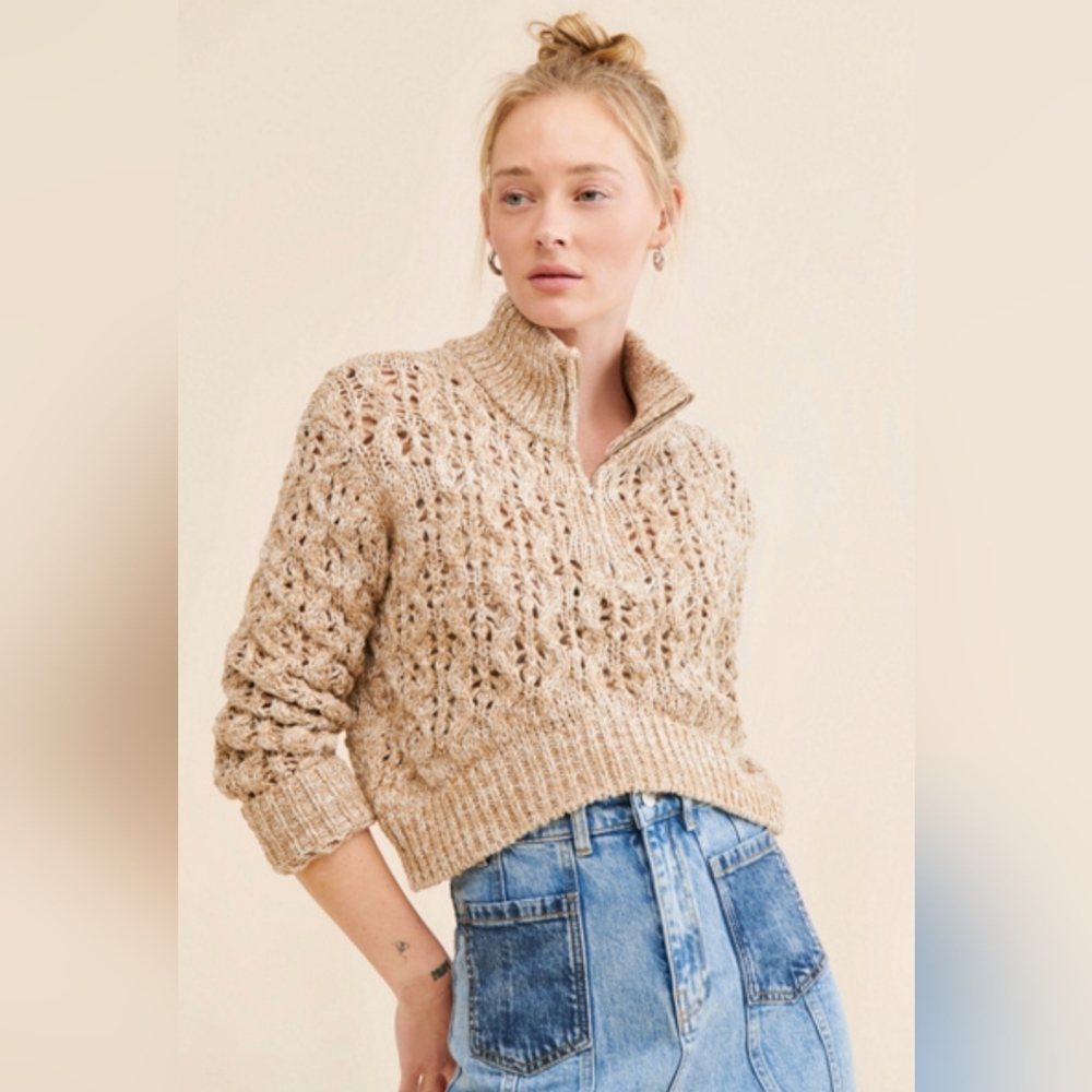 BDG Killian Quarter-Zip Pointelle Sweater Sz Large